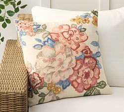 Zoie Floral Embroidered Outdoor Pillow