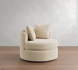 Open Box: Balboa Upholstered Swivel Armchair (40"), Polyester Wrapped Cushions - Performance Boucle Oatmeal