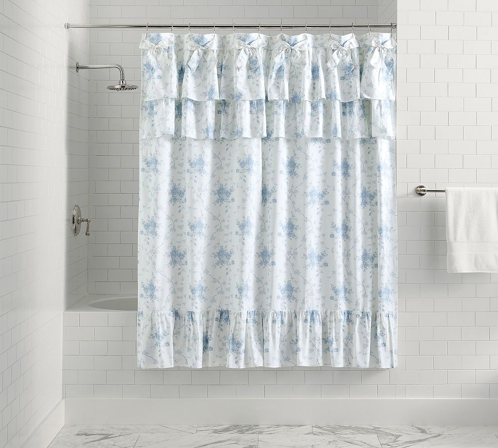 LoveShackFancy Rose Ruffle Shower Curtain - Blue Multi, 72"