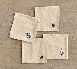 Halloween Icon Embroidered Cocktail Napkins - Mixed Set of 4