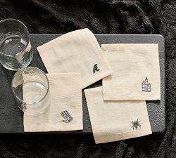 Halloween Icon Embroidered Cocktail Napkins - Mixed Set of 4