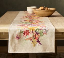 Fall Botanical Embroidered Cotton Table Runner