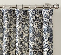 Open Box: Evalina Floral Paisley Print Curtain, 50"W x 96"L - Navy Chambray