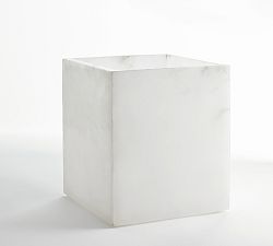 Open Box: Kyran Handcrafted Alabaster Waste Basket - White