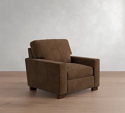Open Box: Turner Square Arm Leather Small Armchair without Nailheads (37") - Gravel Chocolate, Dark Walnut