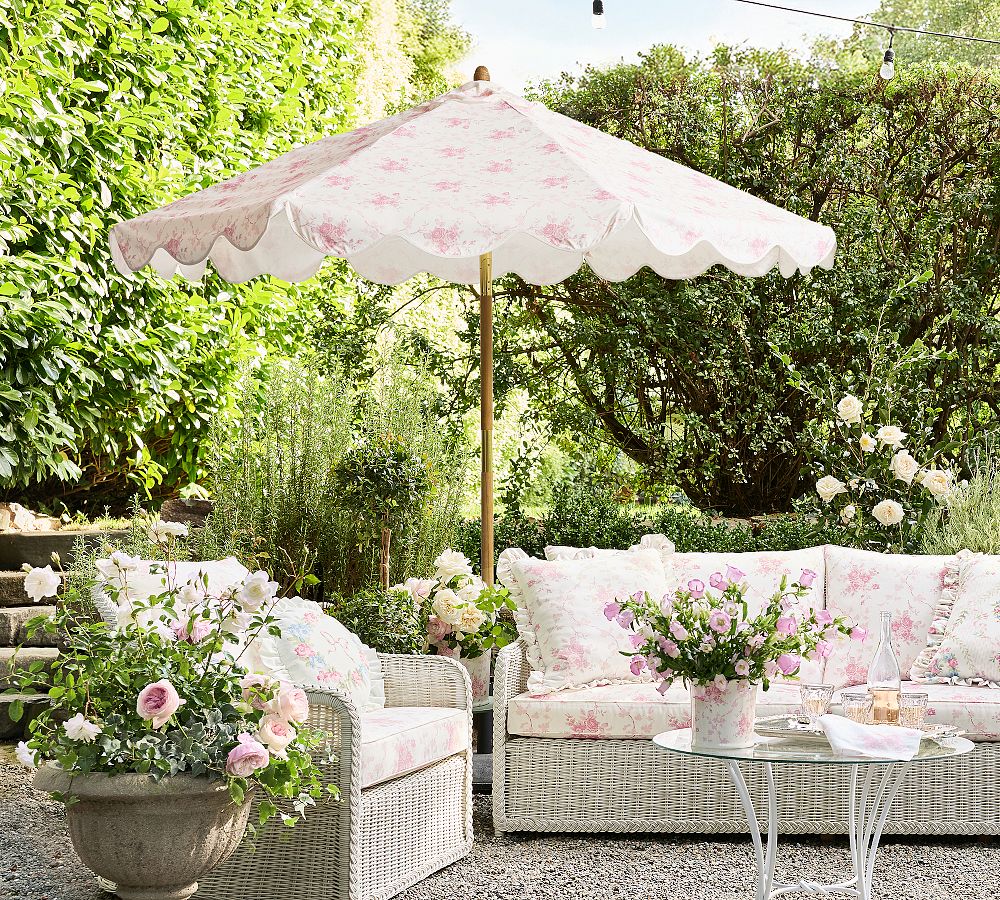 LoveShackFancy Premium 9' Round Outdoor Patio Umbrella by Pottery Barn