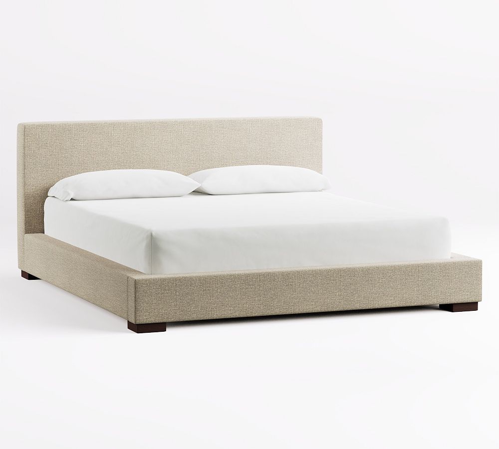 Carmel Low Upholstered Bed - Low Headboard, Basketweave Slub Oatmeal, California King