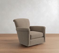 Open Box: Irving Roll Arm Upholstered Swivel Armchair, Polyester Wrapped Cushions - Luxe Boucle Taupe