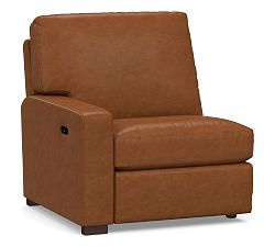 Open Box: Turner Square Arm Leather Left Power Recliner - Signature Maple, Chocolate