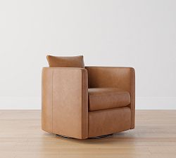 Open Box: Ayden Barrel Arm Leather Swivel Armchair (32") - Vintage Caramel