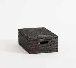 Open Box: Tava Handwoven Lidded Basket, Low 21.75"W x 8"H - Black