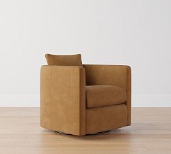 Open Box: Ayden Barrel Arm Leather Swivel Armchair (32") - Aviator Umber