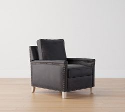 Open Box: Tyler Square Arm Leather Manual Recliner with Nailheads (38") - Vintage Midnight, Seadrift 