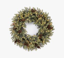 Open Box: Faux Lit New England &amp; Pine Wreath with Pinecones and Clear Lights (30")