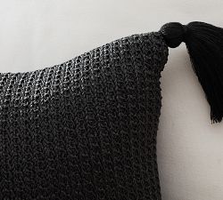 Faux Natural Fiber Tassel Outdoor Lumbar Pillow