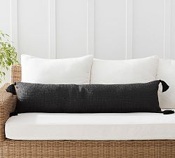 Faux Natural Fiber Tassel Outdoor Lumbar Pillow