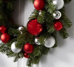 Faux Pine Ornament Wreath &amp; Garland - Red &amp; Silver
