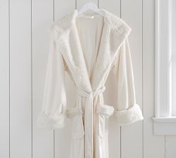 Faux Fur Hooded Bath Robe - Ivory Alpaca