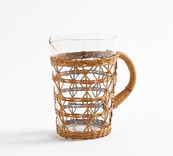 Handwoven Wicker and Glass Pitcher