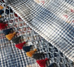 Cyress Embroidered Plaid Tassel Cotton Coverlet