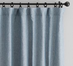 Custom Belgian Flax Linen Blackout Curtain - Blue Chambray