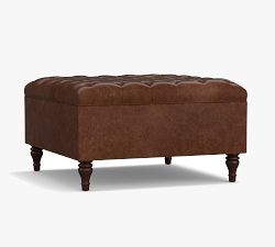 Lorraine Tufted Leather Square Storage Ottoman
