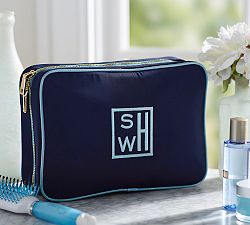 Navy Ultimate Cosmetic Bag with Aqua Trim