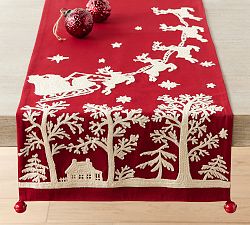 Open Box: Sleigh Bell Crewel Embroidered Cotton Table Runner