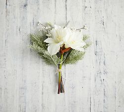 Faux Mixed Amaryllis &amp; Pine Bouquet - White