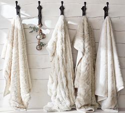 Gathered Faux Fur Throw - Ivory