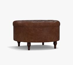 Lorraine Tufted Leather Round Storage Ottoman