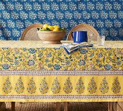 Bette Floral Block Print Cotton Tablecloth