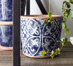 Ikat Tile Hand Painted Terracotta Outdoor Planters