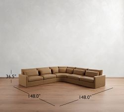 Westwood Slim Arm Deep Seat Leather 5-Piece Curved Wedge Sectional