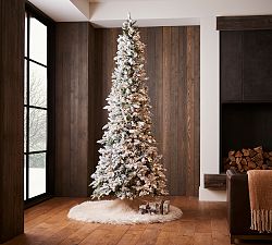 Lit Flocked Pencil Pine Faux Christmas Trees