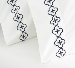 Trellis Embroidered Organic Percale Pillowcases - Set of 2