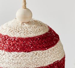Red &amp; White Striped Braided Ball Ornament
