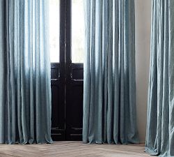 Custom Belgian Flax Linen Blackout Curtain - Blue Chambray