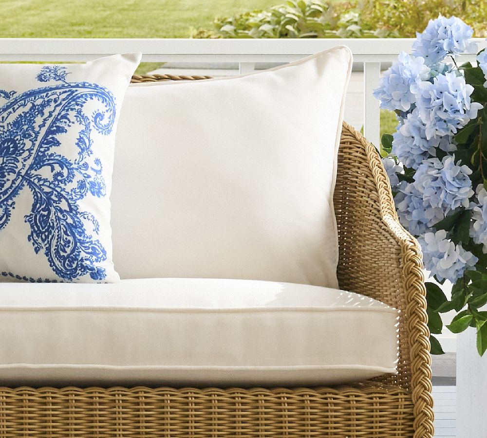 Cushion Cover : Westport Outdoor Swivel Lounge Chair; Sunbrella, Heritage Stripe Ivory