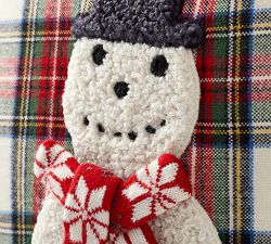 Archie the Snowman Applique Plaid Pillow