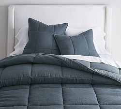 Open Box: European Flax Linen Waffle Comforter, Full/Queen - Steel Blue