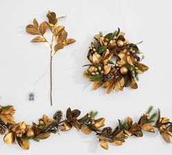 Lit Faux Gold Magnolia Branch