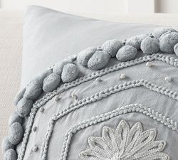 Pom Pom Embroidered Pillow Cover