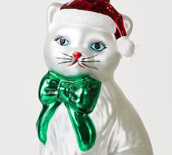 Cat with Hat Glass Ornament