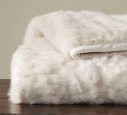 Gathered Faux Fur Throw - Ivory