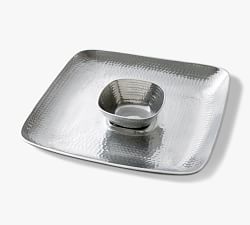 Hammered Handcrafted Metal Chip and Dip Serving Tray