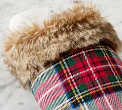 Stewart Plaid Flannel Faux Fur Slippers