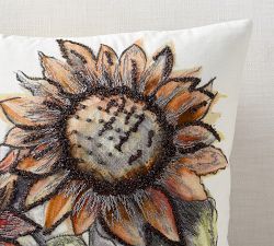 Bold Sunflower Embroidered Pillow Cover