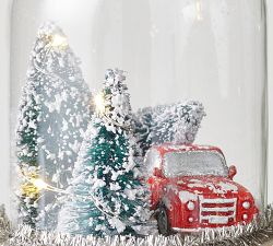 Light Up Glass Cloche Truck with Trees Ornament
