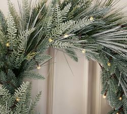 Lit Faux Flocked Pine Wreath &amp; Garland